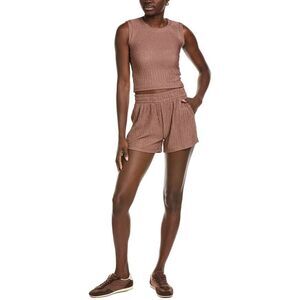 Marion Womens  2Pc Crinkle Crop Top & Short Set, Brown